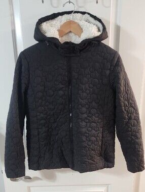 Women's Disney Parks Mickey Mouse Black Quilted Hooded Jacket